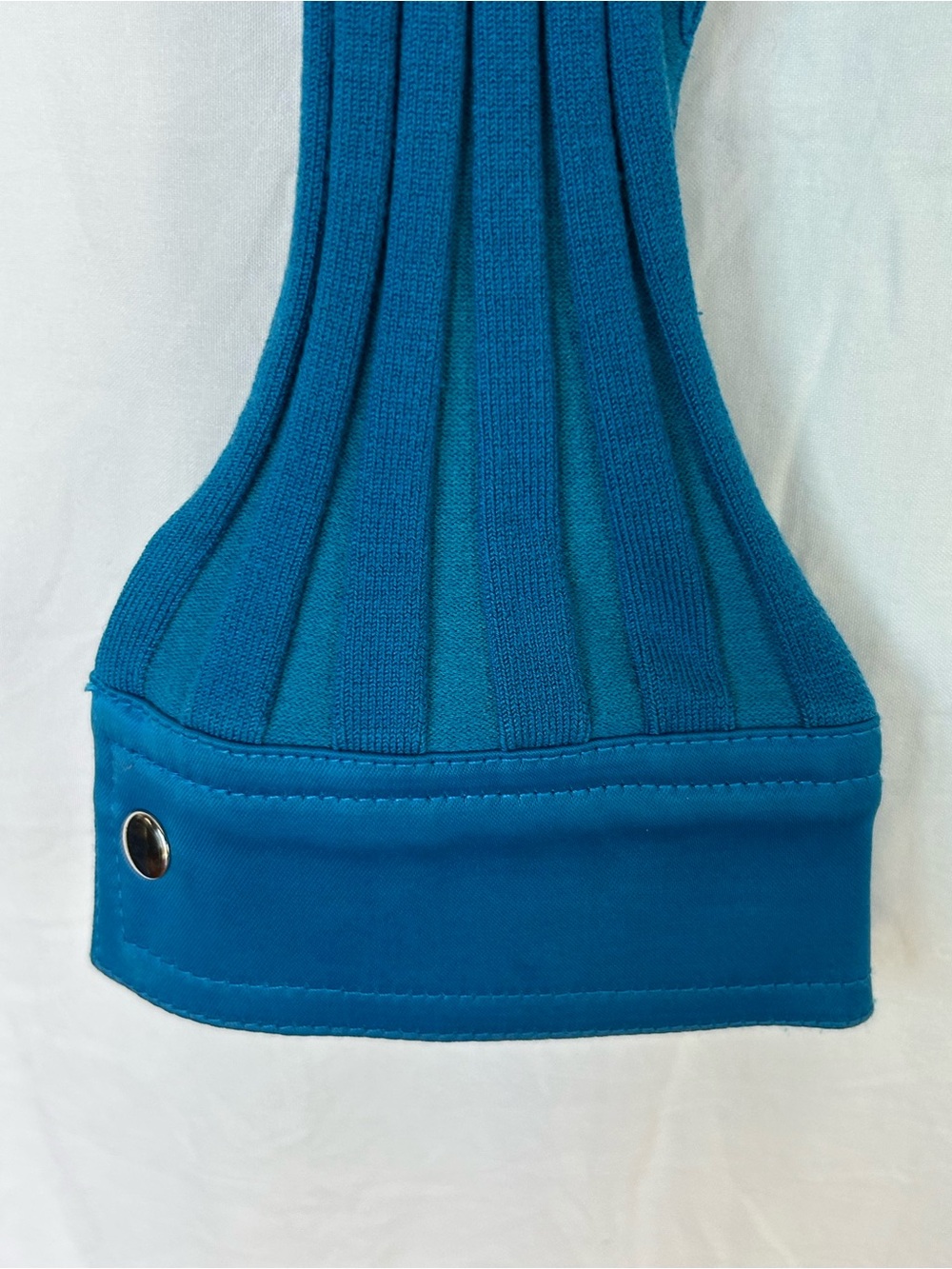Vintage Caché Y2K Blue Silk-Blend Ribbed Zip-Up Collared Long Sleeve Top Size L - Picture 5 of 11